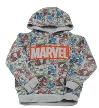 Šedo-černá kostkovaná melírovaná mikina s Avengers a logem a kapucí MARVEL