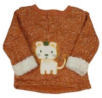 Rezavá melírovaná pletená mikina se lvíčkem