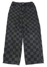 Tmavošedo-černé kostkované baggy waist rifle H&M