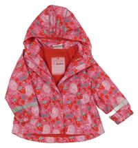 Růžová šusťáková podzimní parka s třešničkami a jahůdkami a citrony a kapucí Topomini