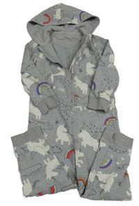 Šedá melírovaná tepláková kombinéza s jednorožci a obláčky a kapucí M&S