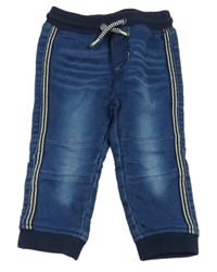 Tmavomodré cuff chino teplákové rifle s pruhy a úpletovým pasem orsolino