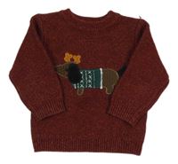 Mahagonový melírovaný svetr s jezevčíkem Next