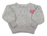 Barevno-světlerůžovo/šedý melírovaný žebrovaný oversize svetr se srdíčkem PRIMARK