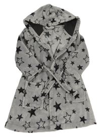 Šedo-černý plyšový župan s hvězdičkami a kapucí George