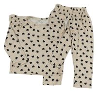 2Set - Světlepudrové triko se srdíčky a volánky + tepláky SHEIN