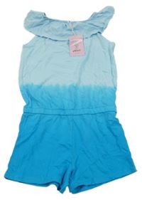 Nové - světlemodro-modrý batikovaný letní overal s volánkem alive