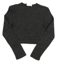 Tmavošedo-černé melírované žebrované úpletové crop mikinotriko PRIMARK