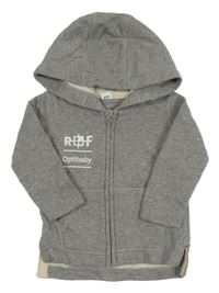 Šedá melírovaná propínací teplá mikina s nápisy a kapucí Baby Bugz