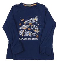 Tmavomodré pyžamové triko s raketami 