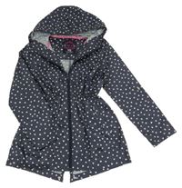 Tmavomodrá melírovaná puntíkatá šusťáková nepromokavá parka s kapucí YD