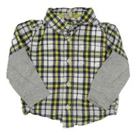 Bílo-tmavomodro-křiklavě žluto-šedá kostkovaná košile carter's