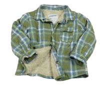 Khaki-modro-bílá kostkovaná zateplená košilová bunda maoyral