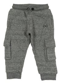 Šedé melírované cargo teplé tepláky s číslem Nutmeg