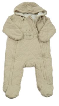 Světlebéžová melírovaná prošívaná zateplená kombinéza s kapucí mamas&papas