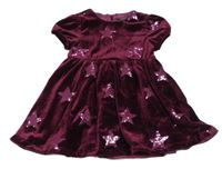 Tmavovínové sametové šaty s hvězdičkami z flitrů EVE&MILO