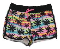 Barevno-černé plážové kraťasy s palmami C&A