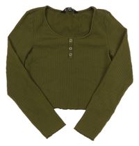 Khaki žebrované crop triko New Look