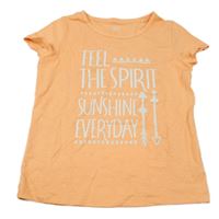 Neonově oranžové melírované tričko s nápisy a šípy YIGGA