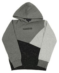 Antracitovo-šedo-černá melírovaná mikina s logem a kapsou a kapucí NOROZE