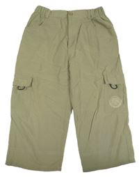 Khaki cargo capri šusťákové kalhoty s nápisy POWER KIDS