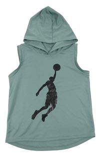 Světlekhakišedá tepláková sportovní vesta s basketbalistou a kapucí SHEIN
