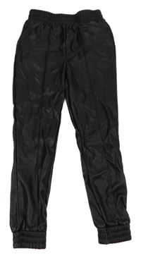 Černé cuff koženkové kalhoty PRIMARK