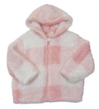 Růžovo-světlerůžovo-bílá kostkovaná chlupatá bunda s kapucí Cozy Pixies