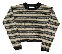 Smetanovo-černý vzorovaný perforovaný crop svetr PRIMARK