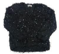 Černý chlupatý svetr s flitry H&M
