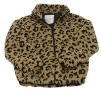 Hnědá huňatá podšitá bunda s leopardím vzorem Matalan