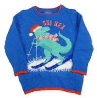 Modrý svetr s dinosaurem