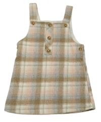 Hnědo-růžovo-modré kostkované vlněné šaty s knoflíky Nutmeg