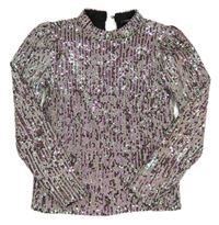 Růžovo-stříbrné flitrové slavnostní triko