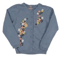 Modrošedý propínací svetr s květy Lupilu