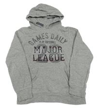 Šedá melírovaná mikina s nápisem a kapucí Hema