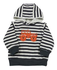 Antracitovo-bílá pruhovaná mikina s jeepsem a kapucí Topomini