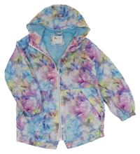 Modro-růžovo-žlutá batikovaná šusťáková jarní bunda s kapucí Tu