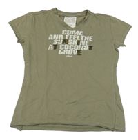 Khaki tričko s nápisem s flitry S. Oliver