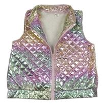 Barevná metalická prošívaná šusťáková vesta Shein