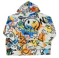 Bílo-barevná skvrnitá mikina s nápisy se smajlíky a kapucí Shein