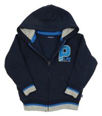 Tmavomodrá propínací mikina s písmenem a kapucí Okaidi