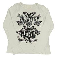 Bílé triko s motýly a nápisem C&A