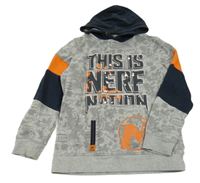 Šedo-černo-oranžová vzorovaná mikina s kapucí - Nerf C&A
