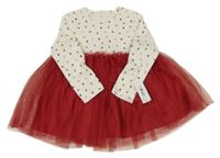 Nové - Smetanovo-červené bavlněno/tylové šaty s ptáčky Dunnes