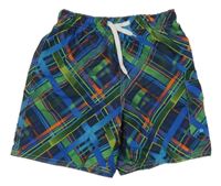 Tmavomodro-zeleno-červené kostkované plážové kraťasy s kapsou Charles Vögele