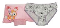 2x kalhotky - bílé puntíkaté s dalmatiny + růžové s králíkem