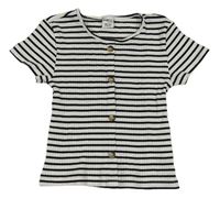 Bílo-černé pruhované žebrované crop tričko s knoflíky Page One Young