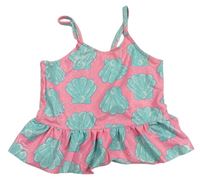 Růžovo-zelená plavková tunika s mušlemi H&M