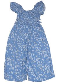 Modrý květovaný lehký culottes overal Next